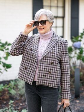 Talbots Purple Plaid Double-Breasted Blazer – Size 8
